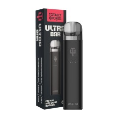 Schwarzes ULTRA Pod-System Gerät mit eingesetztem Pod, mit der Beschriftung „ULTRA“ und LED-Anzeige auf der Vorderseite, vor weißem Hintergrund