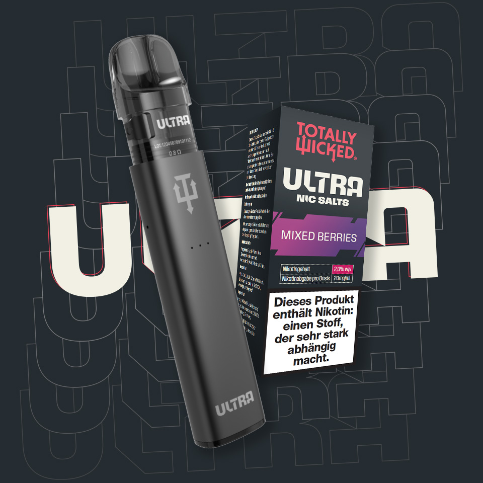 Totally Wicked Ultra Bar mit kompatiblem Mixed-Berries-Nic-Salt-Liquid.